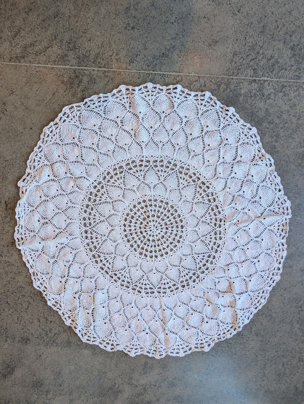 White Cotton Crochet Tablecloth Round Vintage Boho Cottage Country Handmade